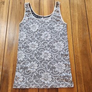 Haze Lace Bra Friendly Overlay Tank Top Women's Black White Sleeveless Sheer